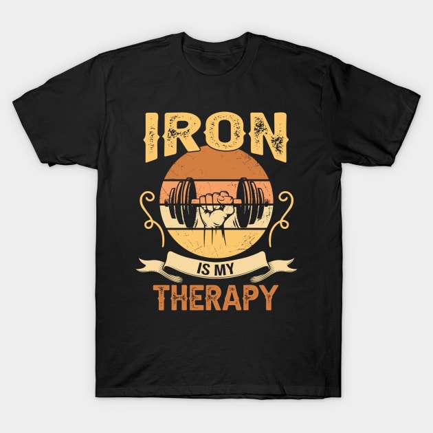 Powerlifting Strongman Tshirt - Iron Is My Therapy Power Lifting T shirts Funny T-Shirt by paynegabriel